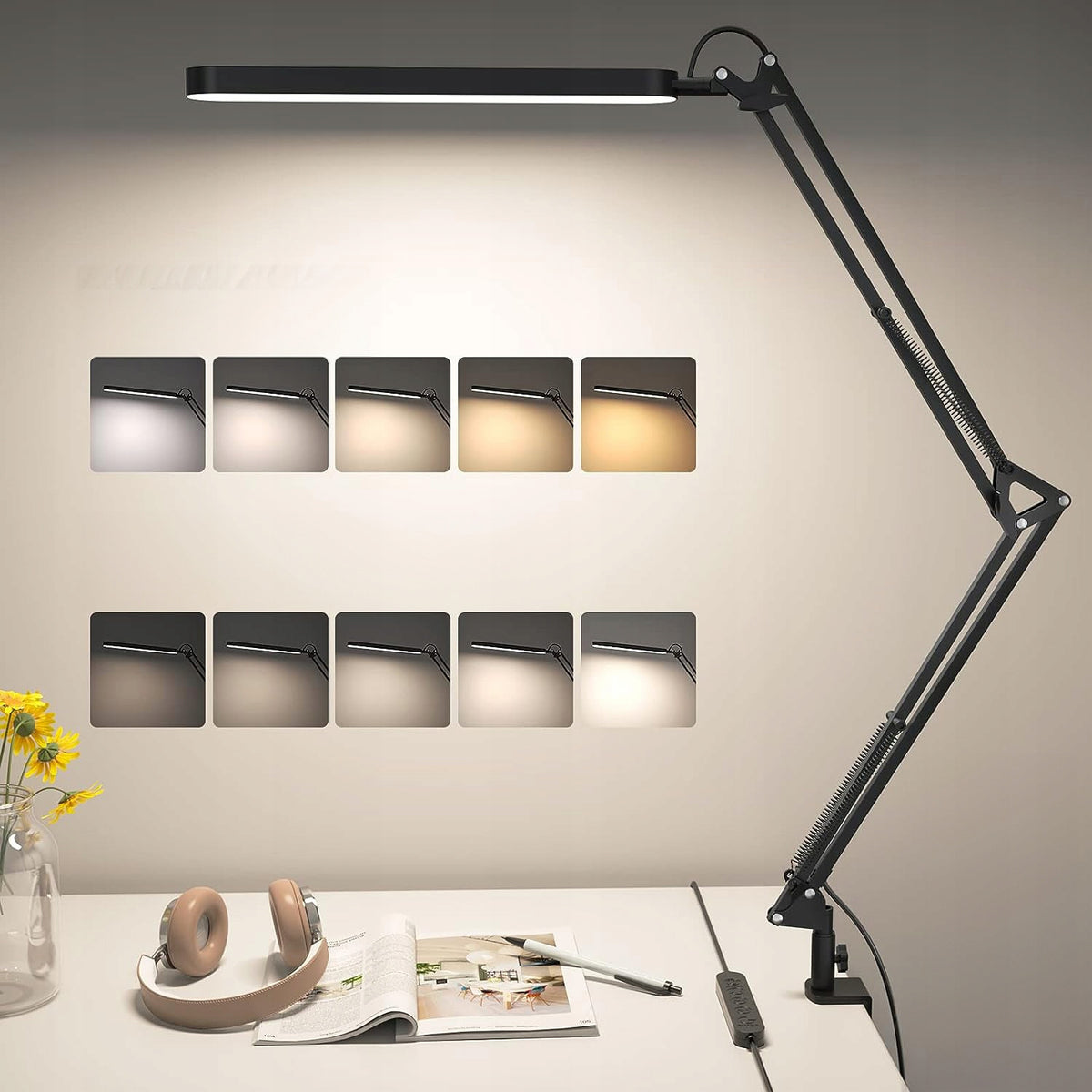 LED stolní lampa, stmívatelná, s klipsem