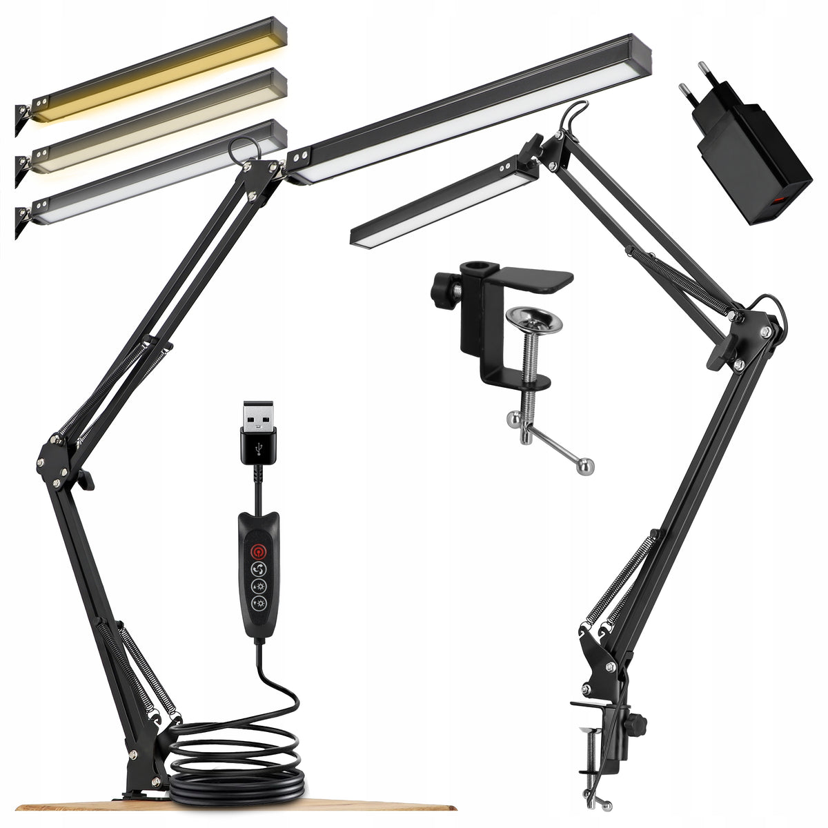 LED stolní lampa, stmívatelná, s klipsem