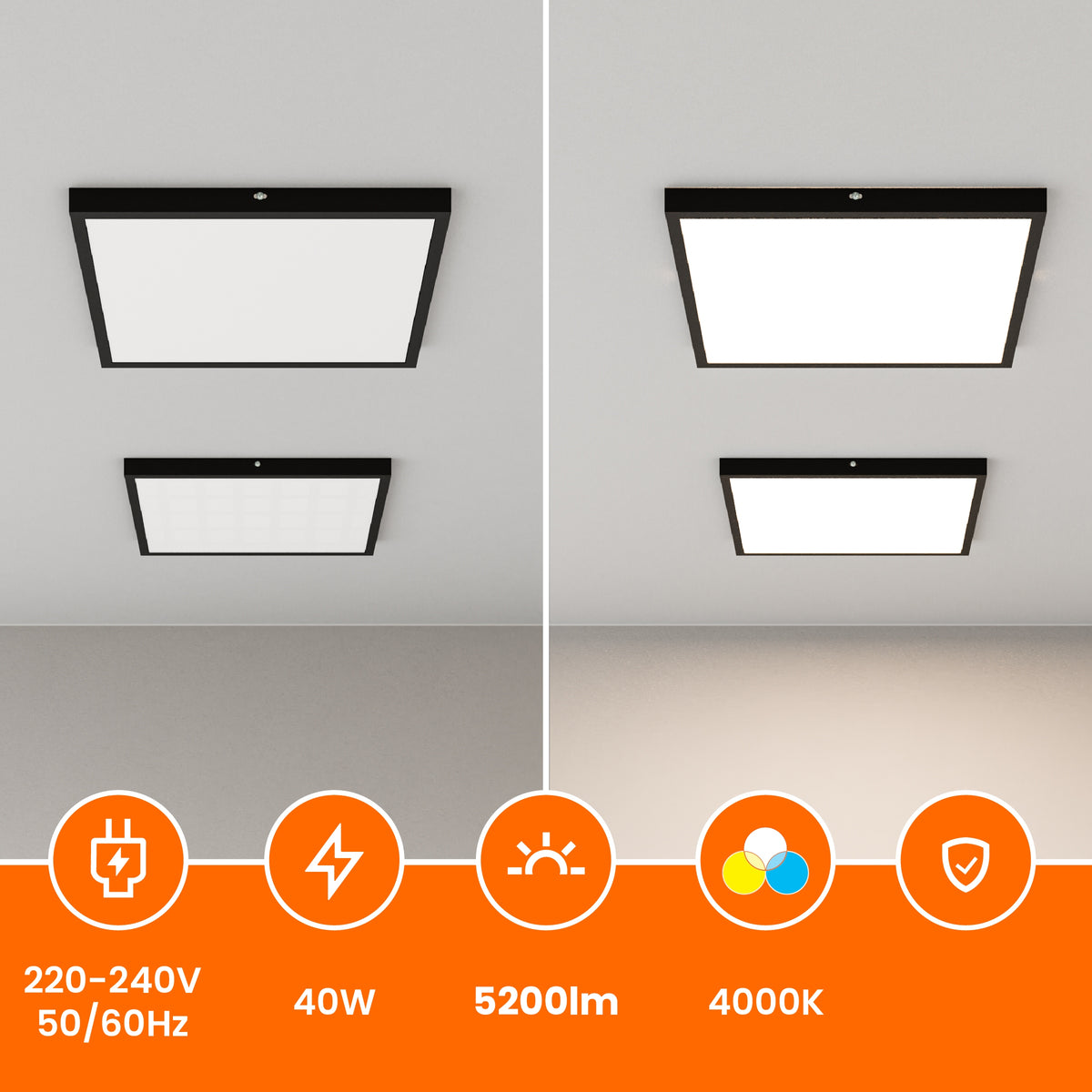 Přisazený LED panel 5200 lm, 60 × 60 cm