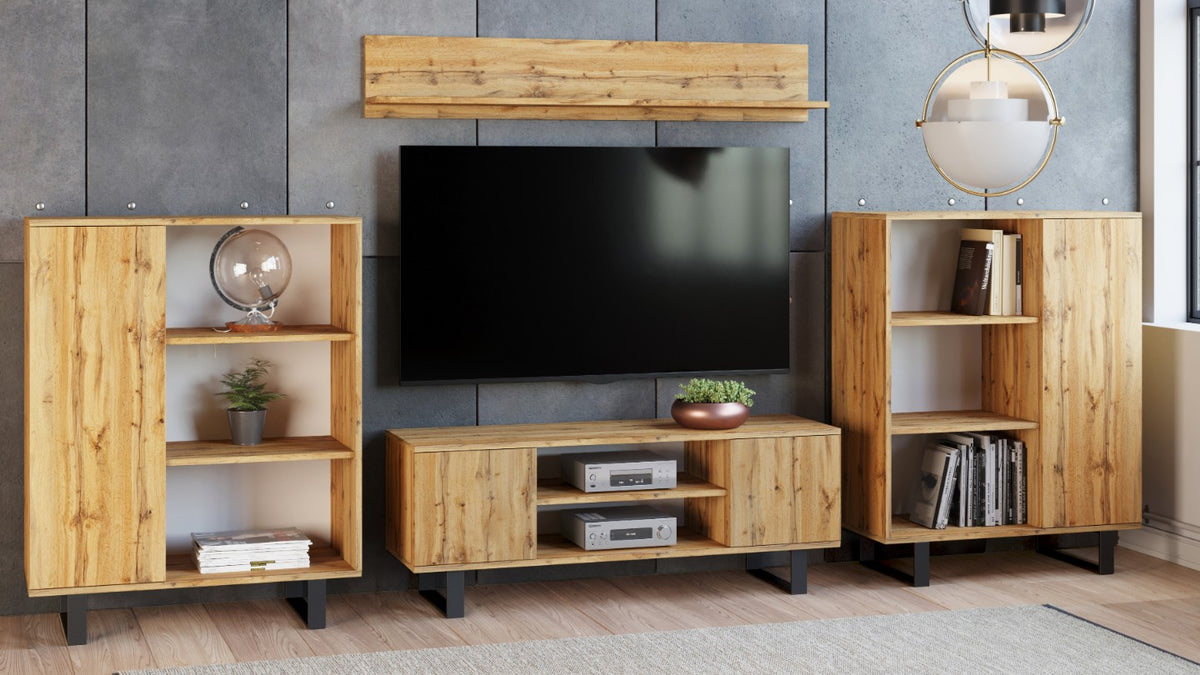 TV stolek FOCUS 155 cm – dub Craft zlatý, loftový styl