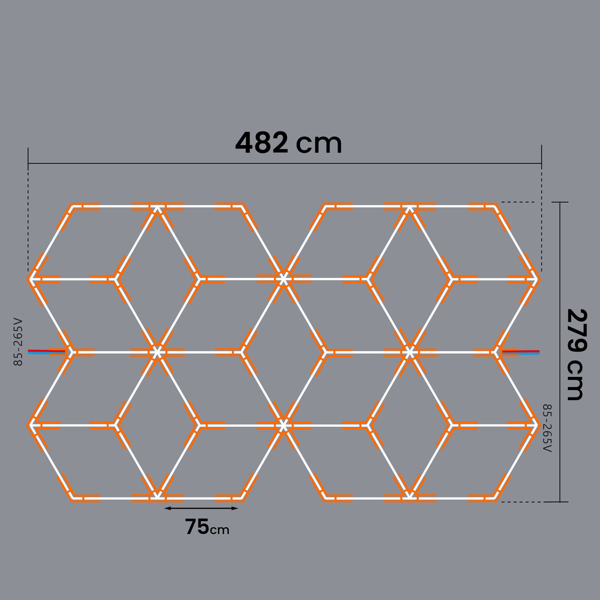LED HEXAGON osvětlení do garáže 728 W, 482 × 279 cm