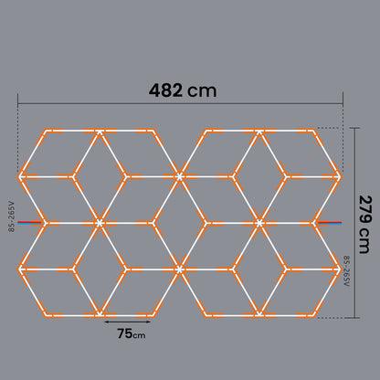 LED HEXAGON osvětlení do garáže 728 W, 482 × 279 cm