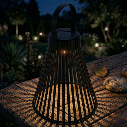 Černý solární LED lampion 3000 K, 33 × 20 cm, IP44