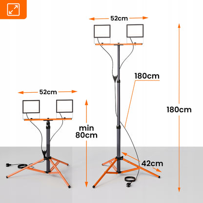 LED pracovní reflektor na stativu 2 × 100 W, 2 × 11 000 lm, 4500 K, IP65, 18 × 14 cm