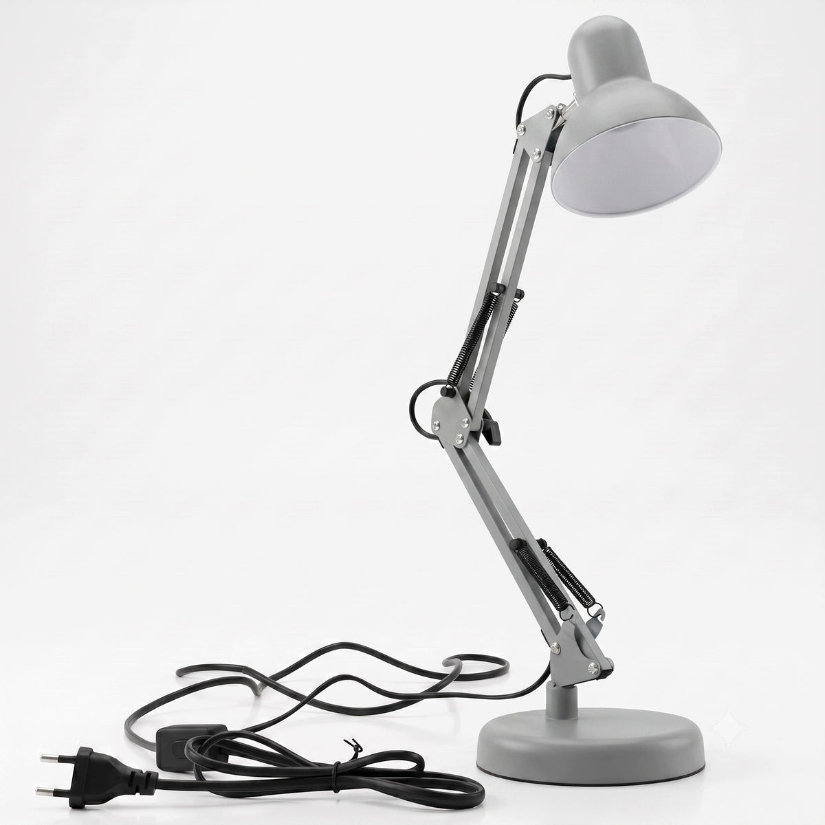 Šedá stolní lampa E27, nastavitelná, s klipsem