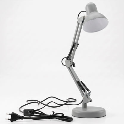 Šedá stolní lampa E27, nastavitelná, s klipsem