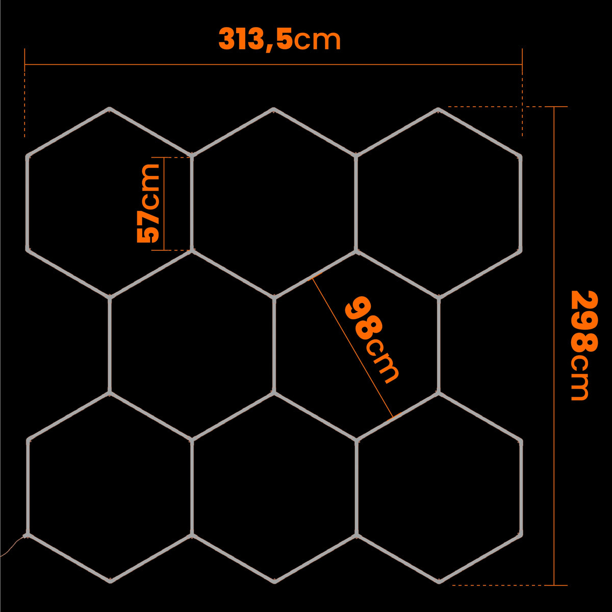 LED HEXAGON osvětlení do garáže 313 × 298 cm