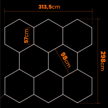 LED HEXAGON osvětlení do garáže 313 × 298 cm