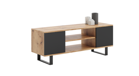 TV stolek FOCUS 135 cm – dub Craft zlatý / černá, loftový styl