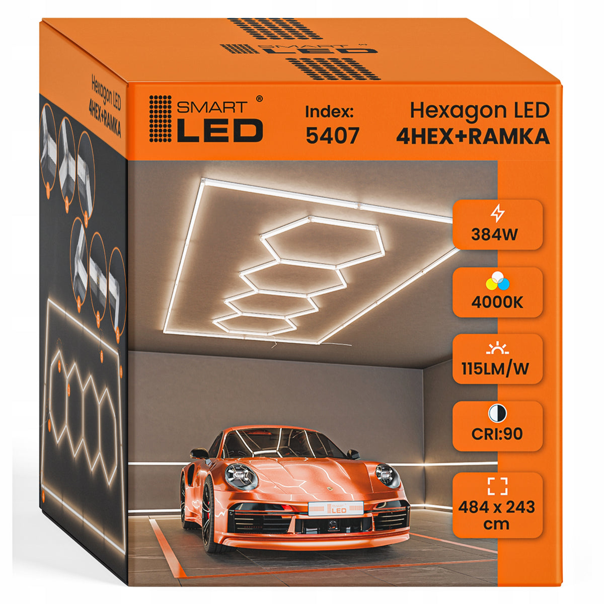 LED HEXAGON osvětlení do garáže 484 × 243 cm