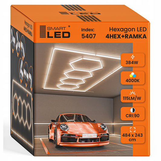 LED HEXAGON osvětlení do garáže 484 × 243 cm