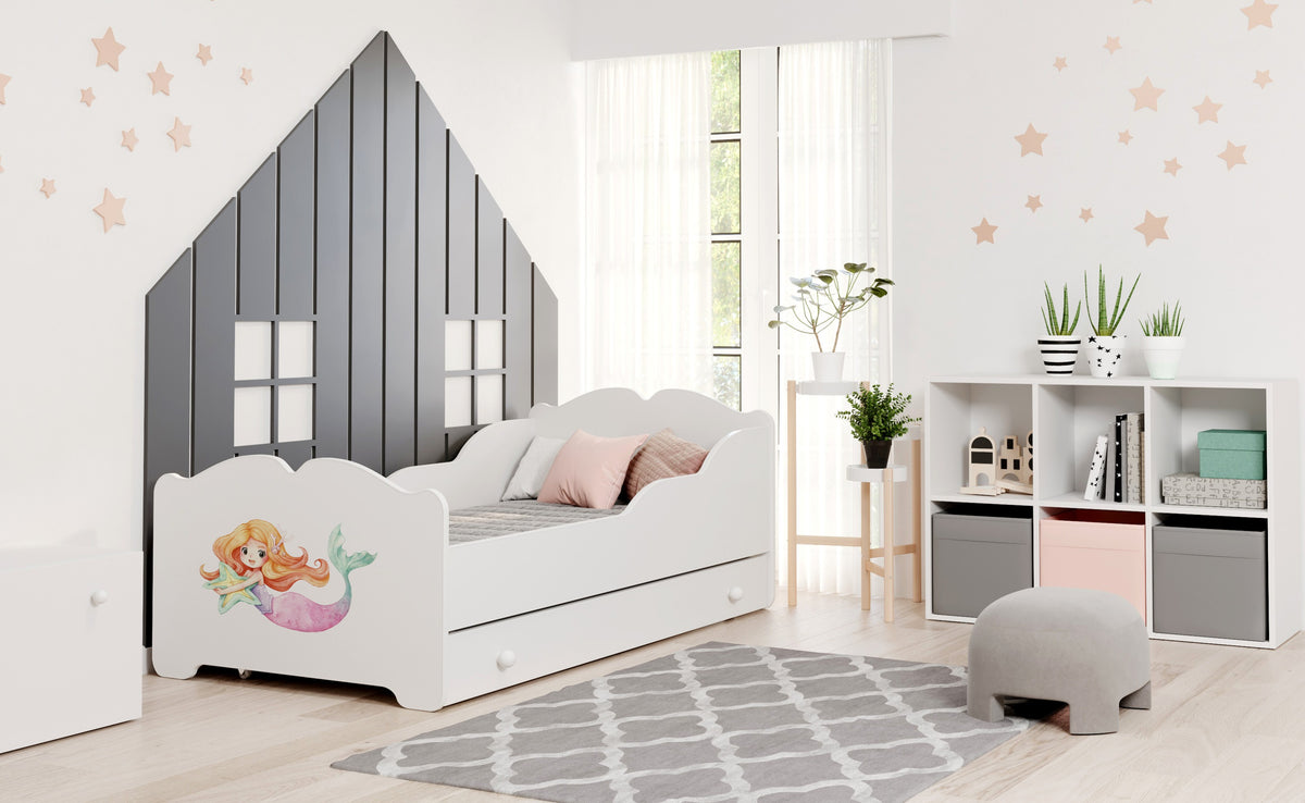 Dětská postel ANNA 160 × 80 cm s úložným šuplíkem – motiv mořská víla