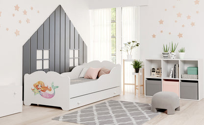 Dětská postel ANNA 160 × 80 cm s úložným šuplíkem – motiv mořská víla