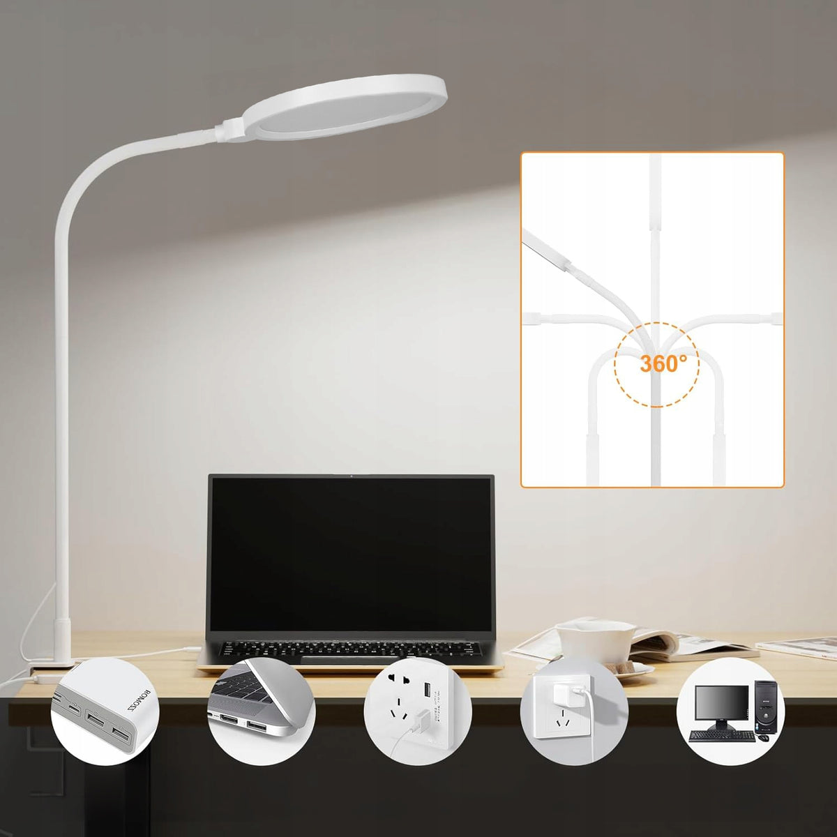 LED stolní lampa 10 W, nastavitelná, 3 režimy barvy světla