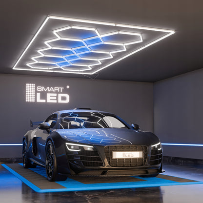 LED HEXAGON osvětlení do garáže 500 W, 484 × 243 cm