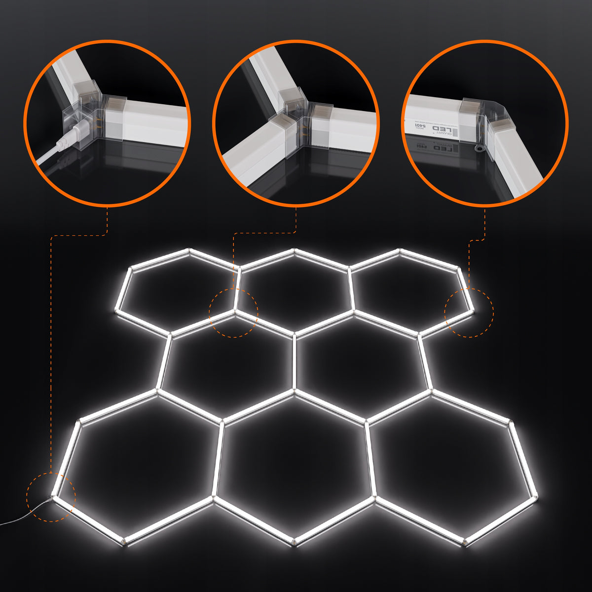 LED HEXAGON osvětlení do garáže 313 × 298 cm