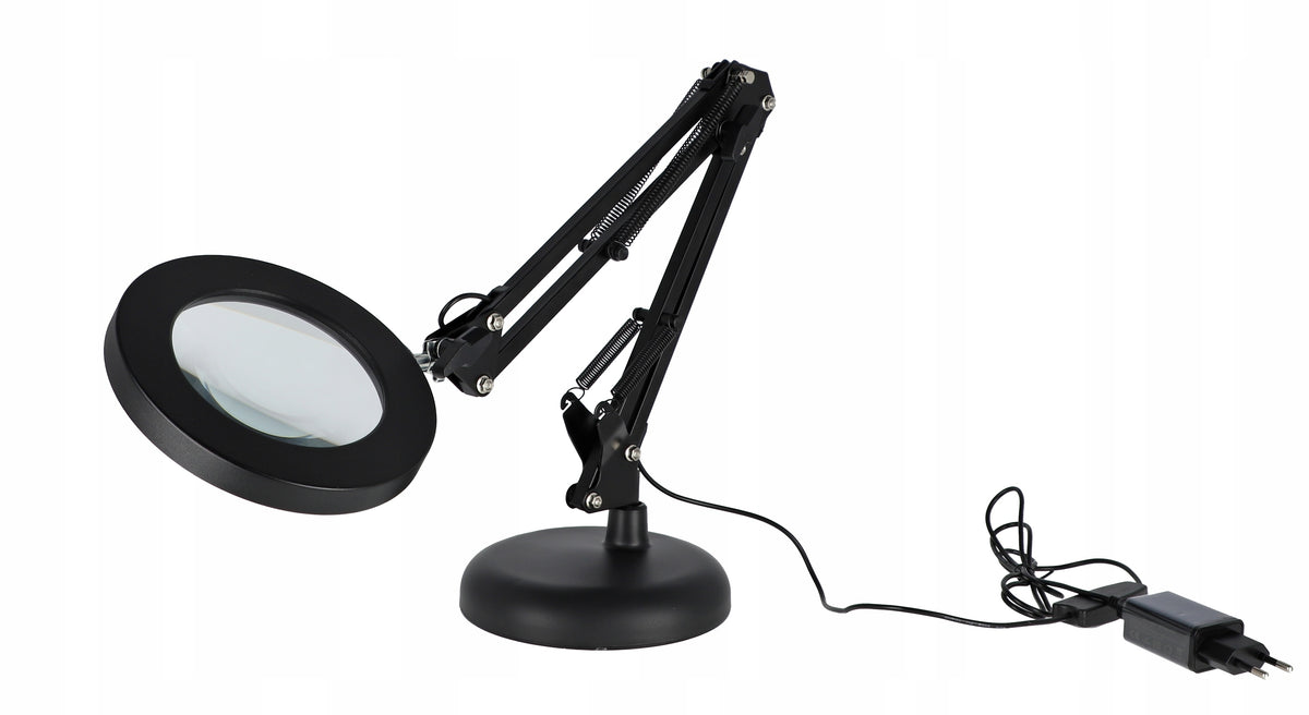 LED stolní lampa, stmívatelná, s lupou