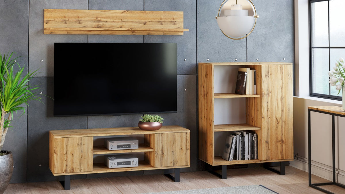 TV stolek FOCUS 155 cm – dub Craft zlatý, loftový styl