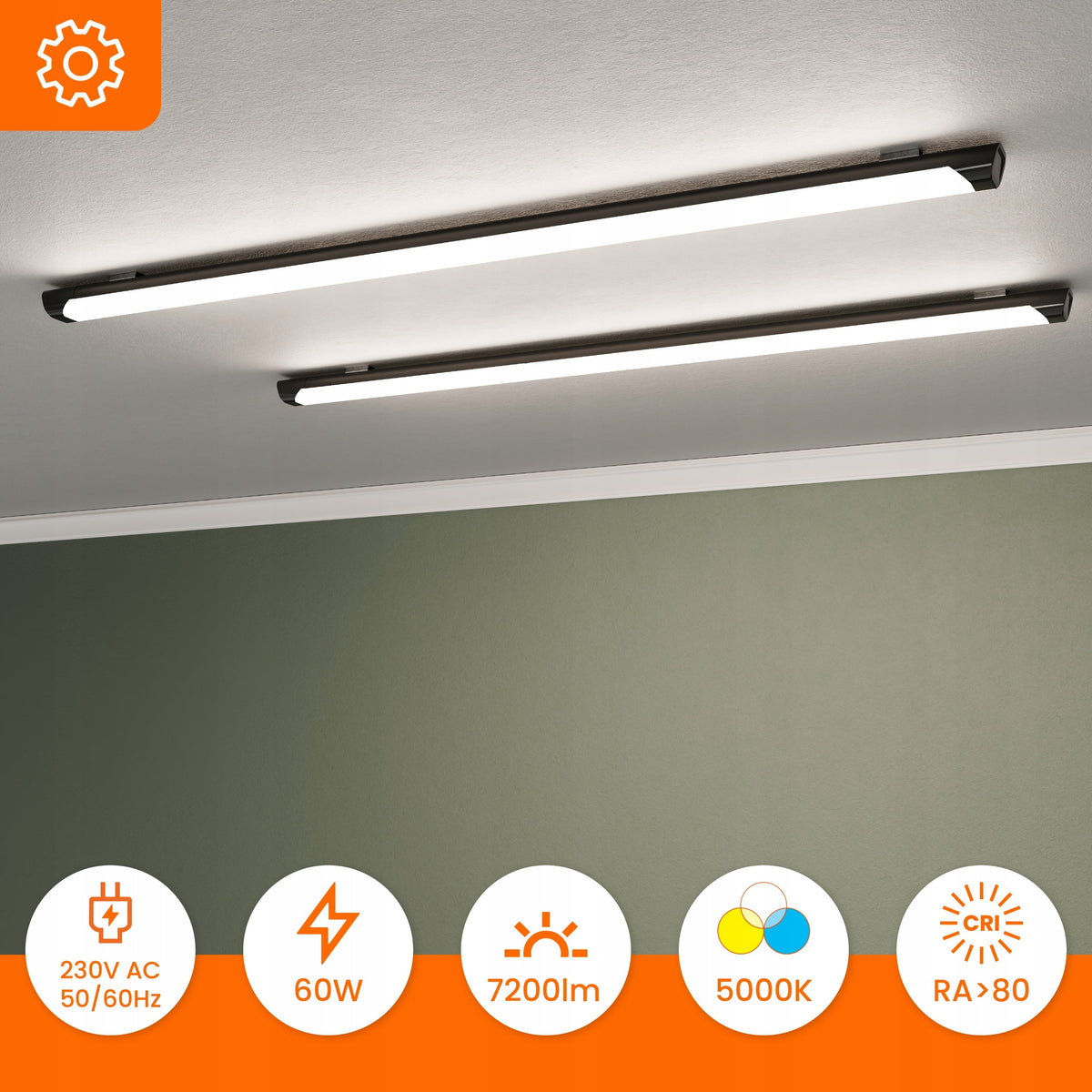 Průmyslové LED svítidlo 60 W, 7200 lm, 120 cm