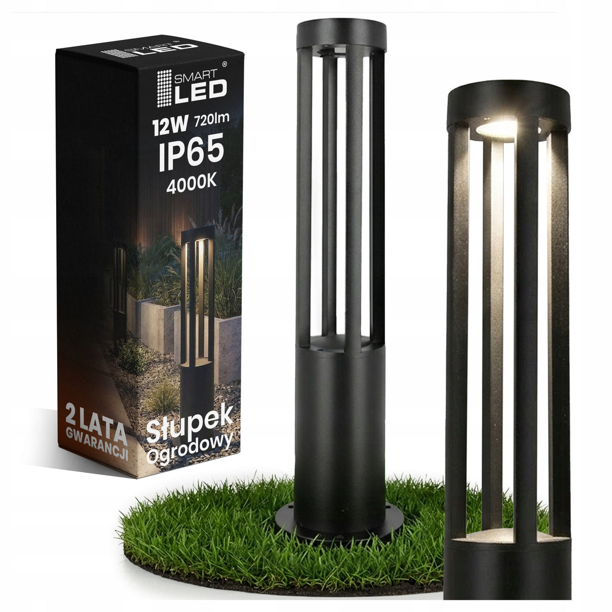 Černý venkovní osvětlovací sloupek 230 V, 12 W, 60 cm, IP65
