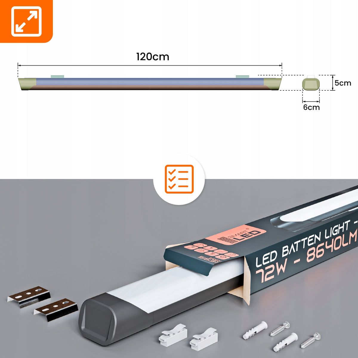 Prachotěsné LED svítidlo 72 W, 8640 lm, 120 cm