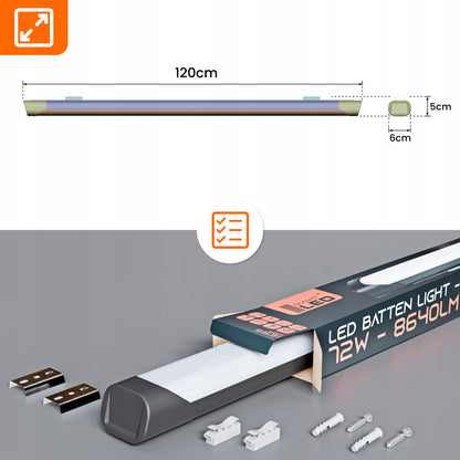 Prachotěsné LED svítidlo 72 W, 8640 lm, 120 cm