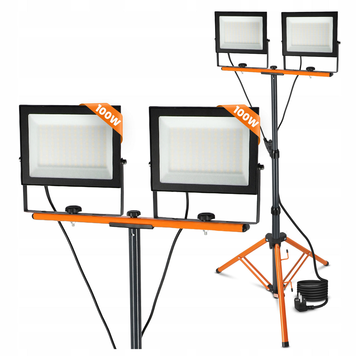 LED pracovní reflektor na stativu 2 × 100 W, 2 × 11 000 lm, 4500 K, IP65, 18 × 14 cm