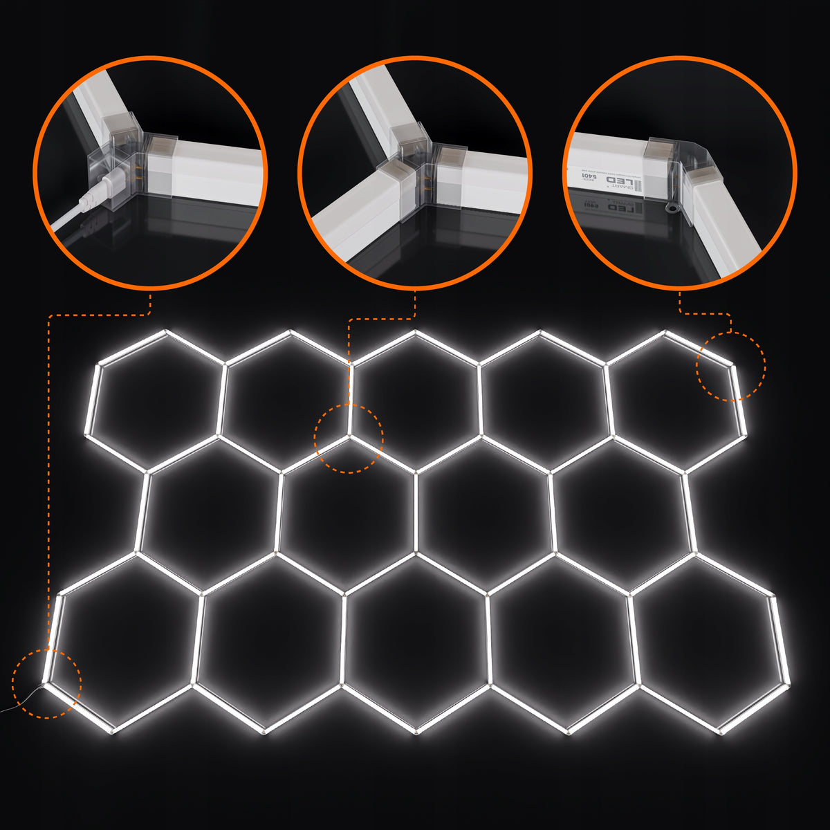 LED HEXAGON osvětlení do garáže 522 × 298 cm