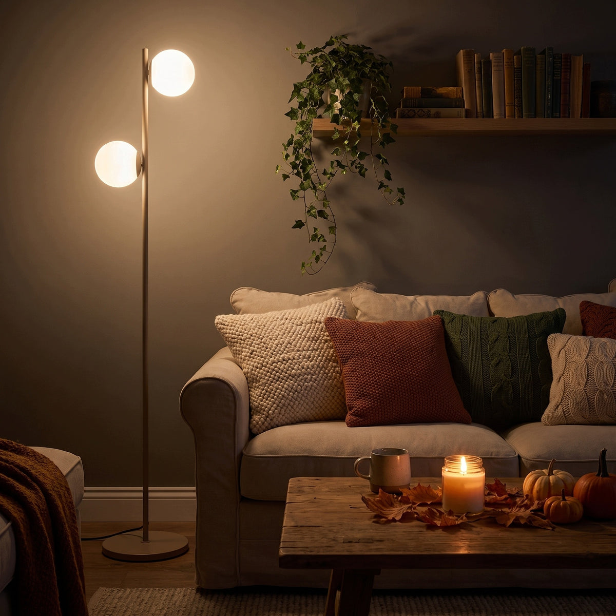 Béžová stojací lampa G9