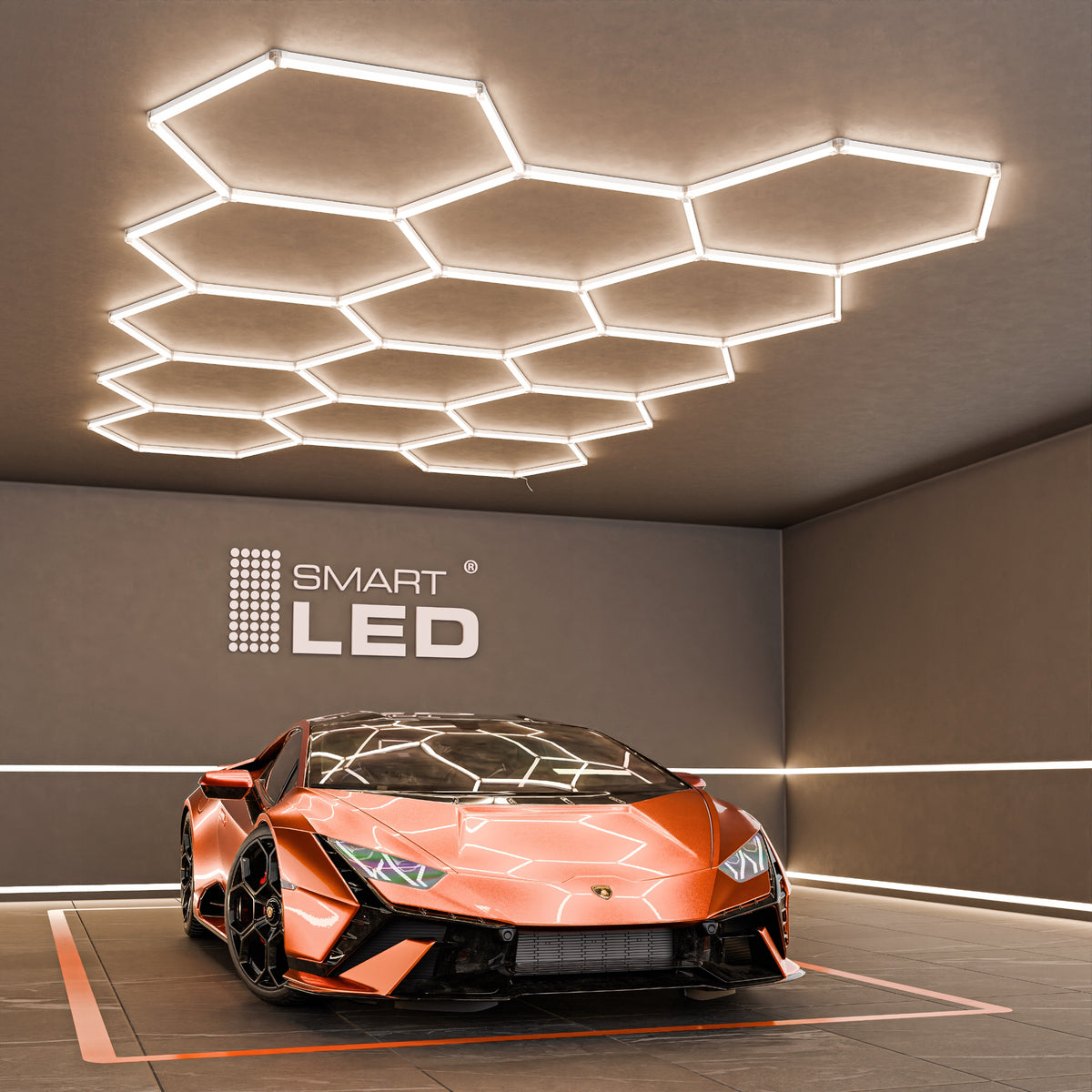 LED HEXAGON osvětlení do garáže 522 × 298 cm