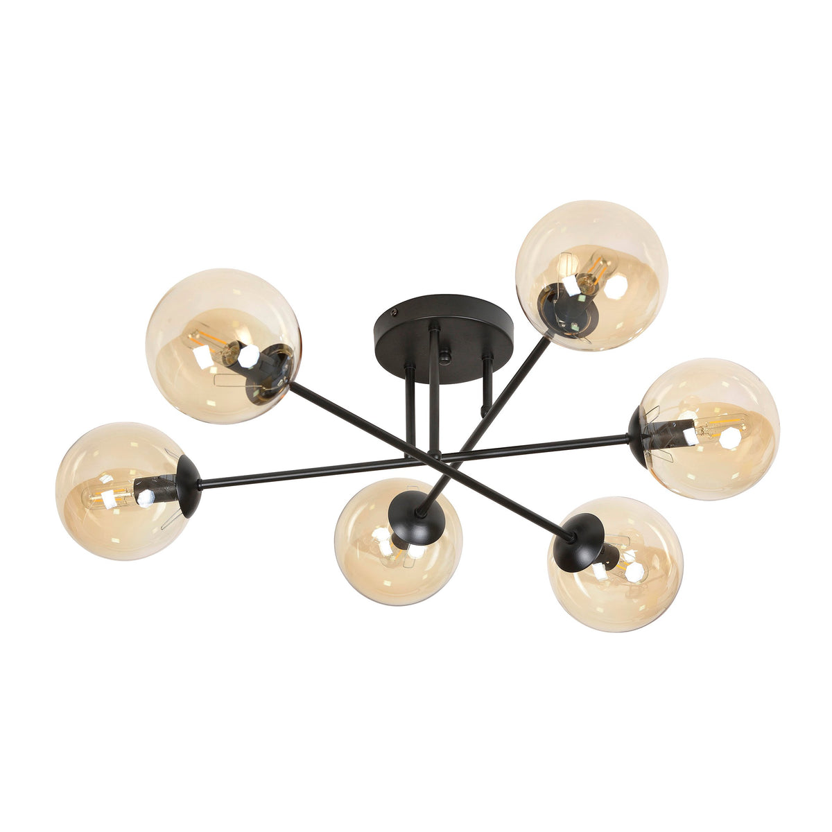 Stropní svítidlo BRENDI 6B – černé, jantarové sklo