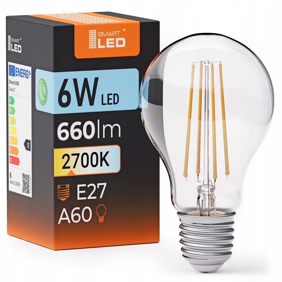 LED žárovka E27 6 W, 660 lm, 2700 K – teplá bílá