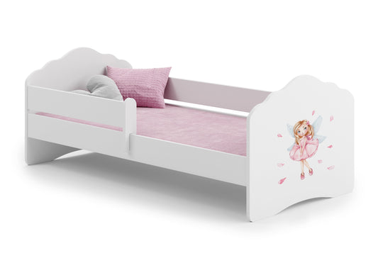 Dětská postel FALA 160 × 80 cm s ochrannou zábranou – motiv dívka s křídly