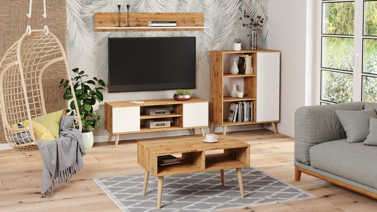 TV stolek FOCUS 155 cm – dub Craft zlatý / bílá