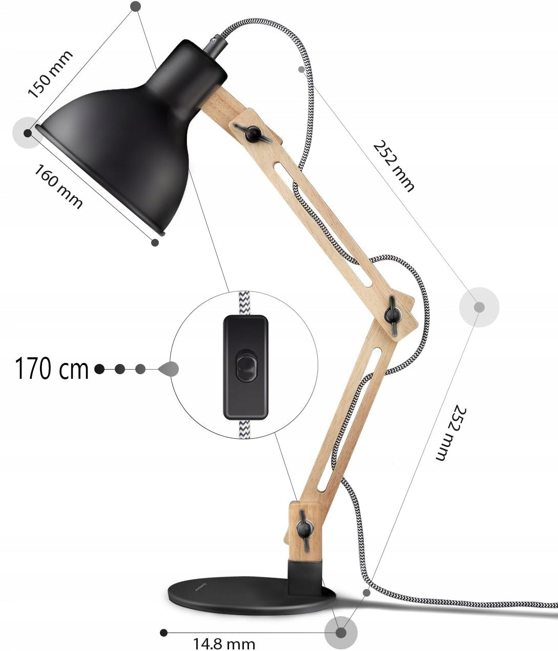 Černá stolní lampa E27 230 V, nastavitelná