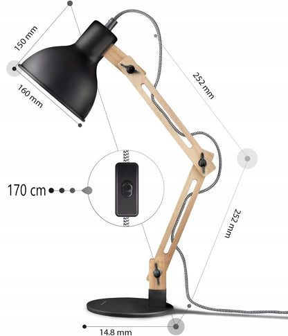 Černá stolní lampa E27 230 V, nastavitelná