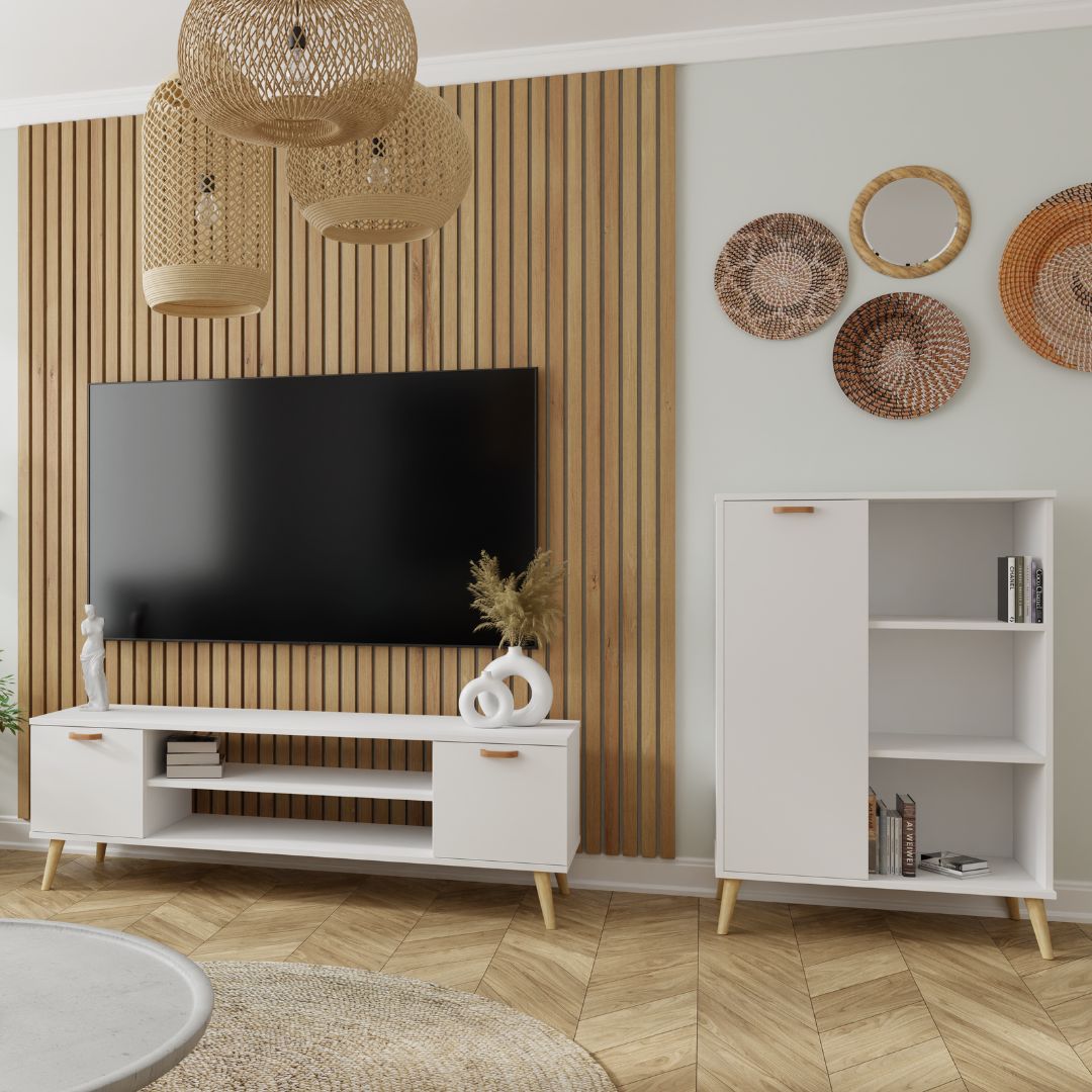 TV stolek FOCUS 155 cm – bílá, skandinávský styl