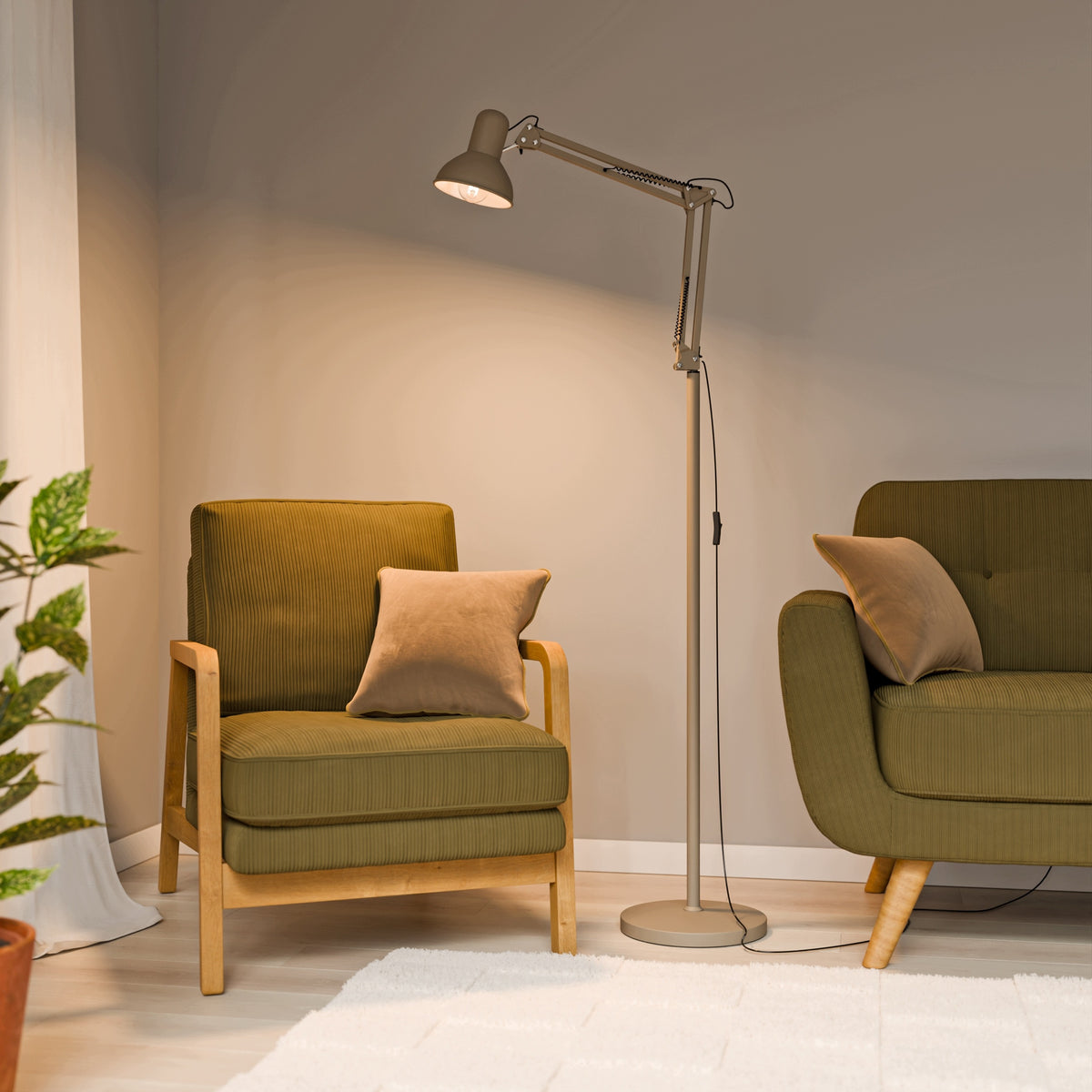 Béžová stojací lampa E27 190 cm, nastavitelná
