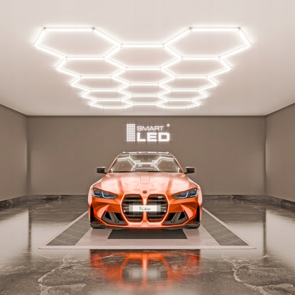 LED HEXAGON osvětlení do garáže 570 W, 522 × 298 cm, stmívatelné