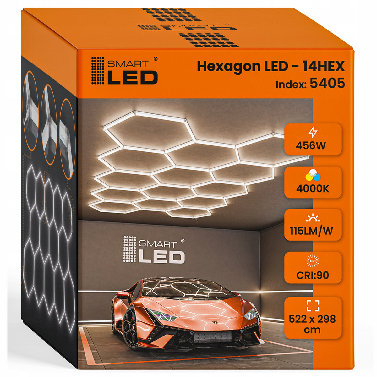 LED HEXAGON osvětlení do garáže 522 × 298 cm