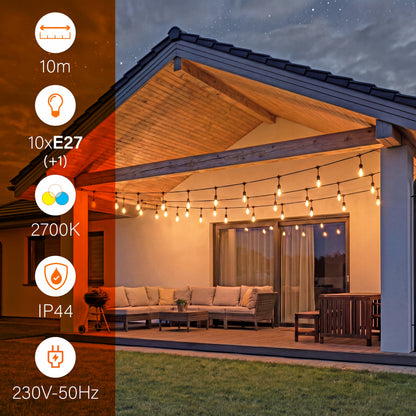 Venkovní LED světelný řetěz E27 10 m