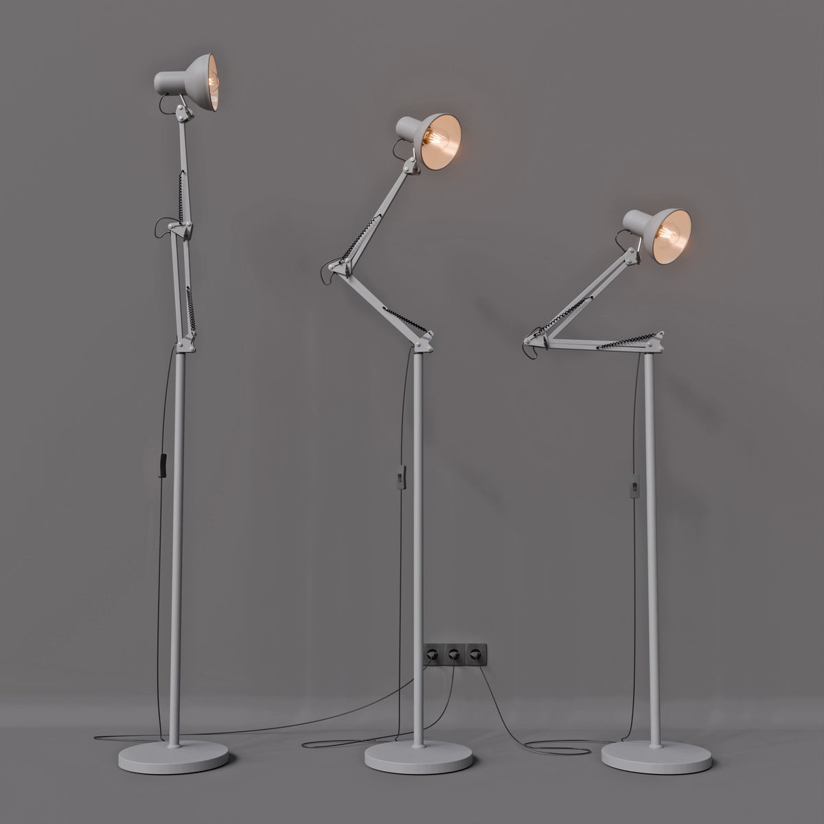 Šedá stojací lampa E27 190 cm, nastavitelná