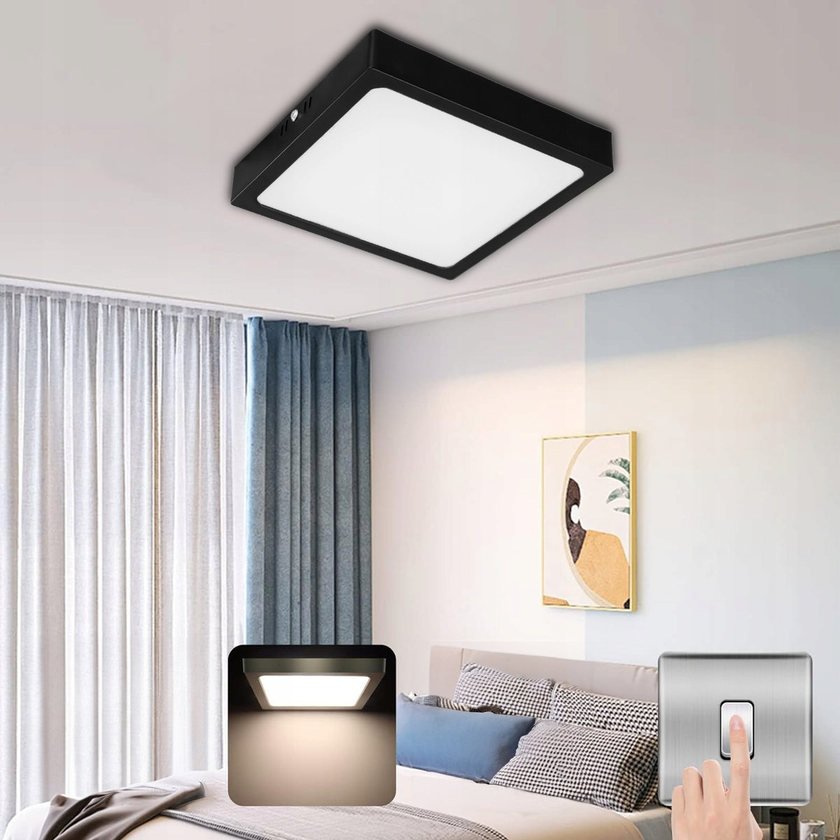 Černé čtvercové stropní LED svítidlo 18 W