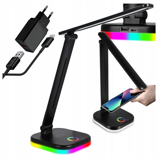 LED stolní lampa, s bezdrátovým nabíjením, s dotykovým ovládáním, USB