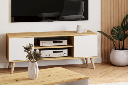 TV stolek FOCUS 155 cm – dub artisan / bílá