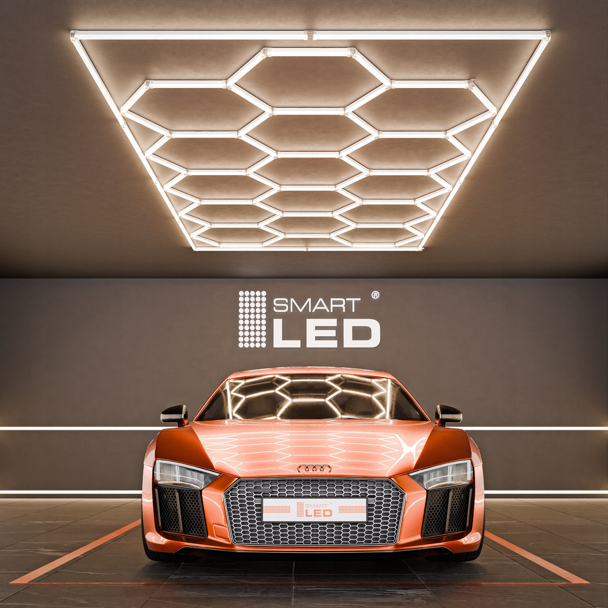 LED HEXAGON osvětlení do garáže 484 × 243 cm