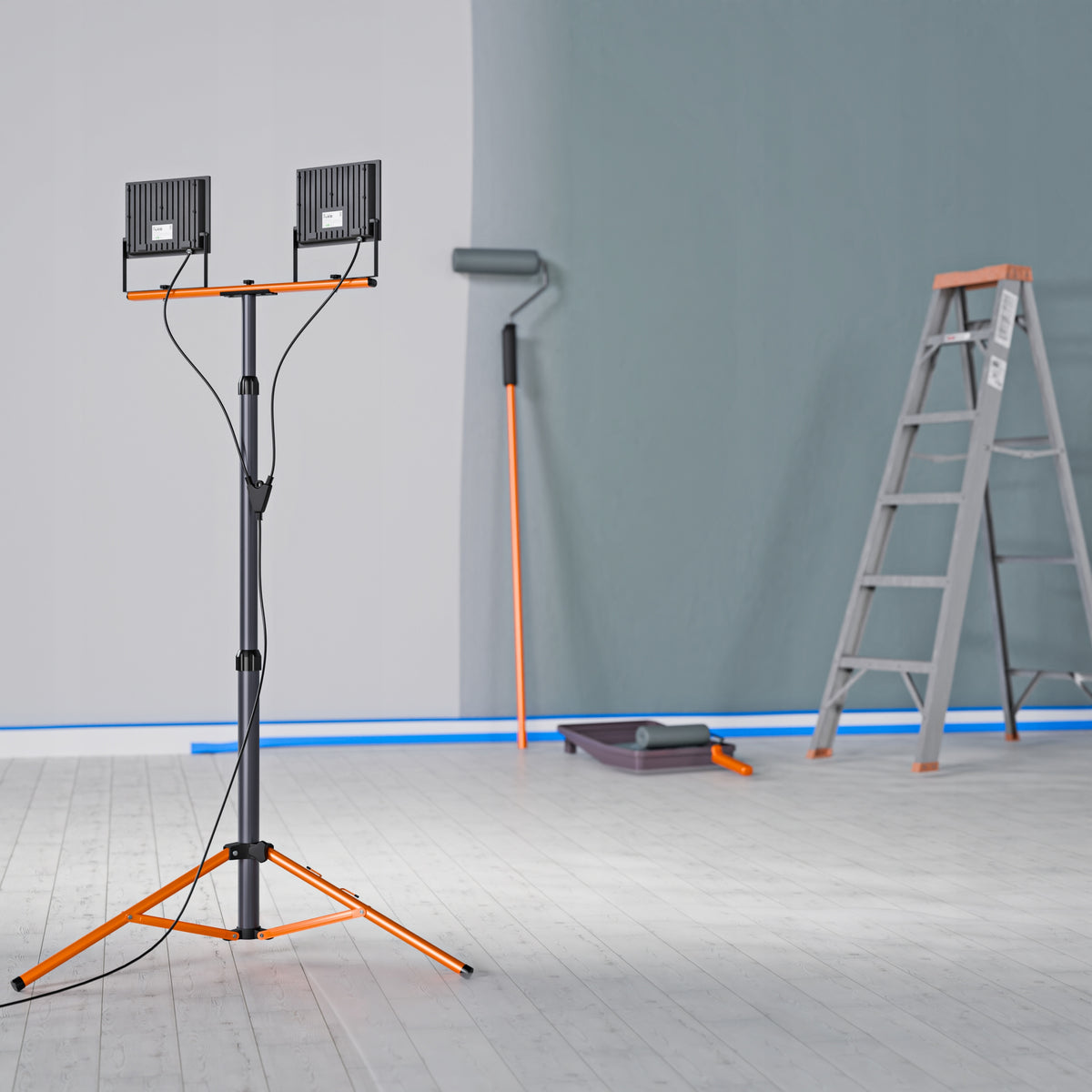 LED pracovní reflektor na stativu 2 × 50 W, 2 × 5500 lm, 4500 K, IP65, 14 × 11,5 cm