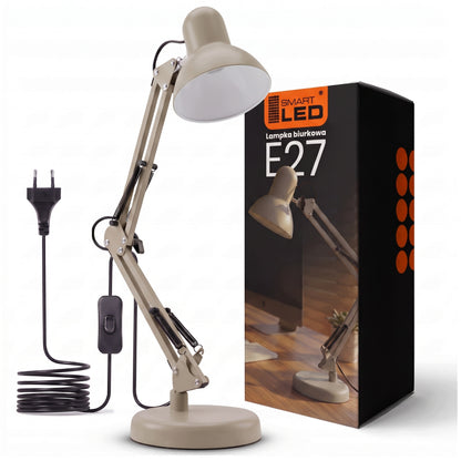 Béžová stolní lampa E27, nastavitelná, s klipsem