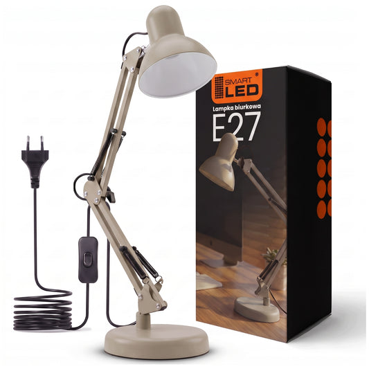 Béžová stolní lampa E27, nastavitelná, s klipsem
