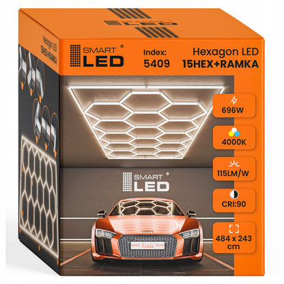 LED HEXAGON osvětlení do garáže 484 × 243 cm